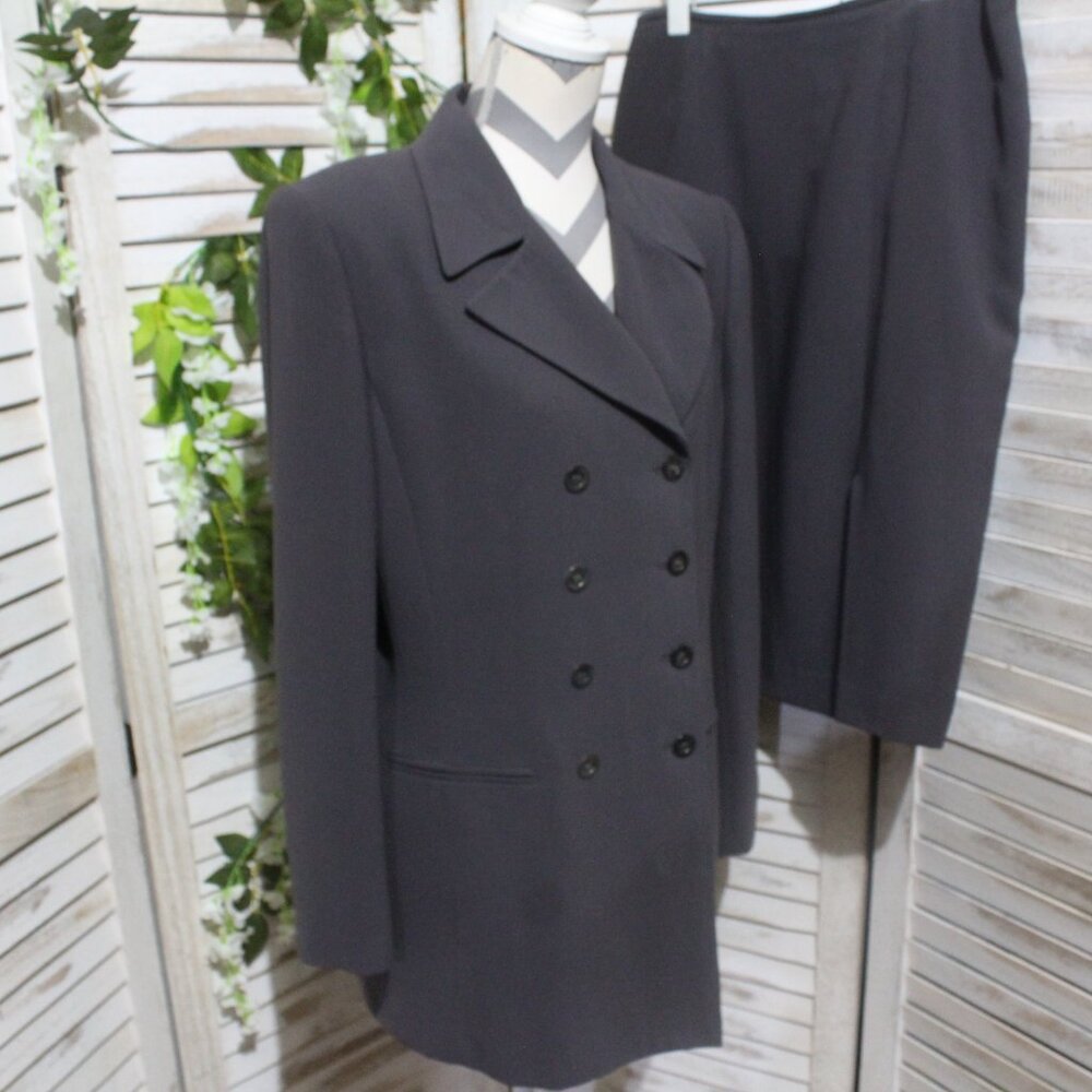Grey 90s double-breasted blazer and skirt 2-piece suit set